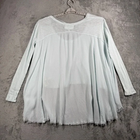 We The Free TT Special Tee Top Medium Ribbed High Low Raw Hem Blue Frayed Grunge - Picture 3 of 11